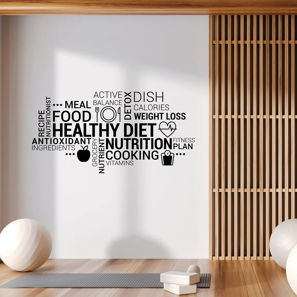 Nutrition Fitness Gym - 영감을주는 건강한 식사 비닐 벽 데칼